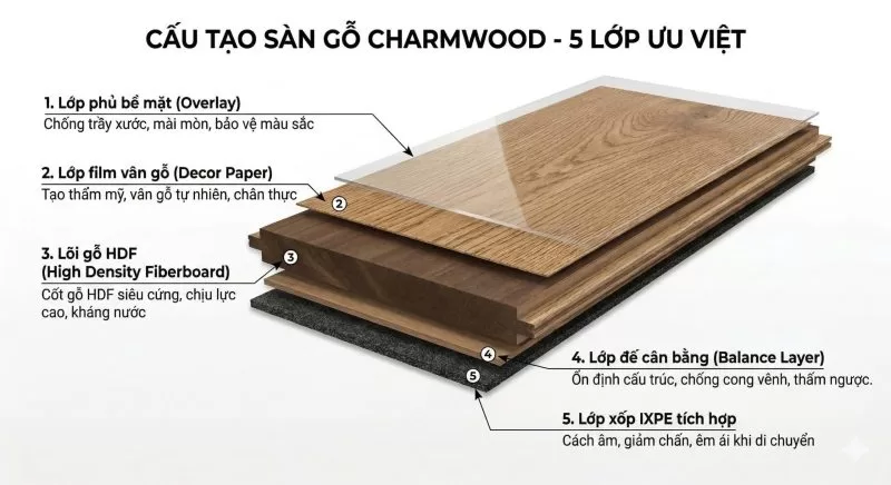 Cấu tạo và đặc điểm nổi bật Sàn gỗ Charm Wood